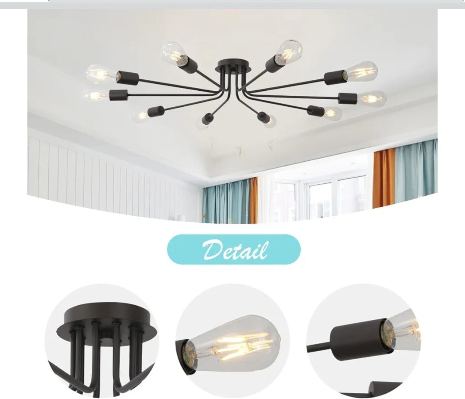 Vintage 10 Light Ceiling Light Industrial Metal Black Sputnik Semi Flush Mount - Horizon Endless