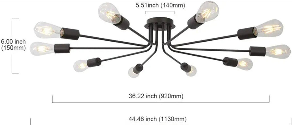 Vintage 10 Light Ceiling Light Industrial Metal Black Sputnik Semi Flush Mount - Horizon Endless