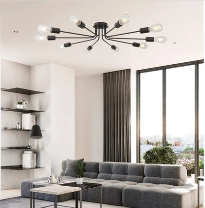 Vintage 10 Light Ceiling Light Industrial Metal Black Sputnik Semi Flush Mount - Horizon Endless