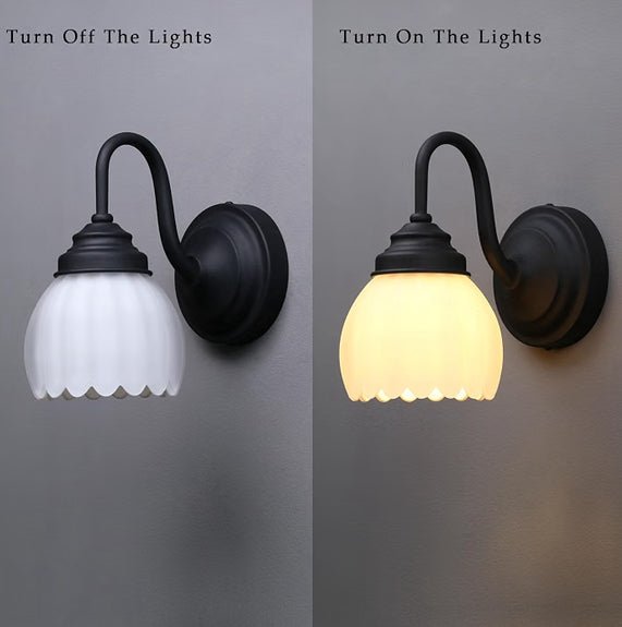 Vintage Brass Boho Wall Sconces, Hardwired Wall Lights with Tulip Glass Lampshade, Brass Vanity Lamp Modern Wall Lighting Fixtures for Bedroom, Living Room, Hallway (Black + White Shade) - Horizon Endless