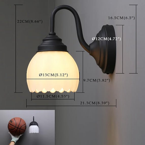 Vintage Brass Boho Wall Sconces, Hardwired Wall Lights with Tulip Glass Lampshade, Brass Vanity Lamp Modern Wall Lighting Fixtures for Bedroom, Living Room, Hallway (Black + White Shade) - Horizon Endless