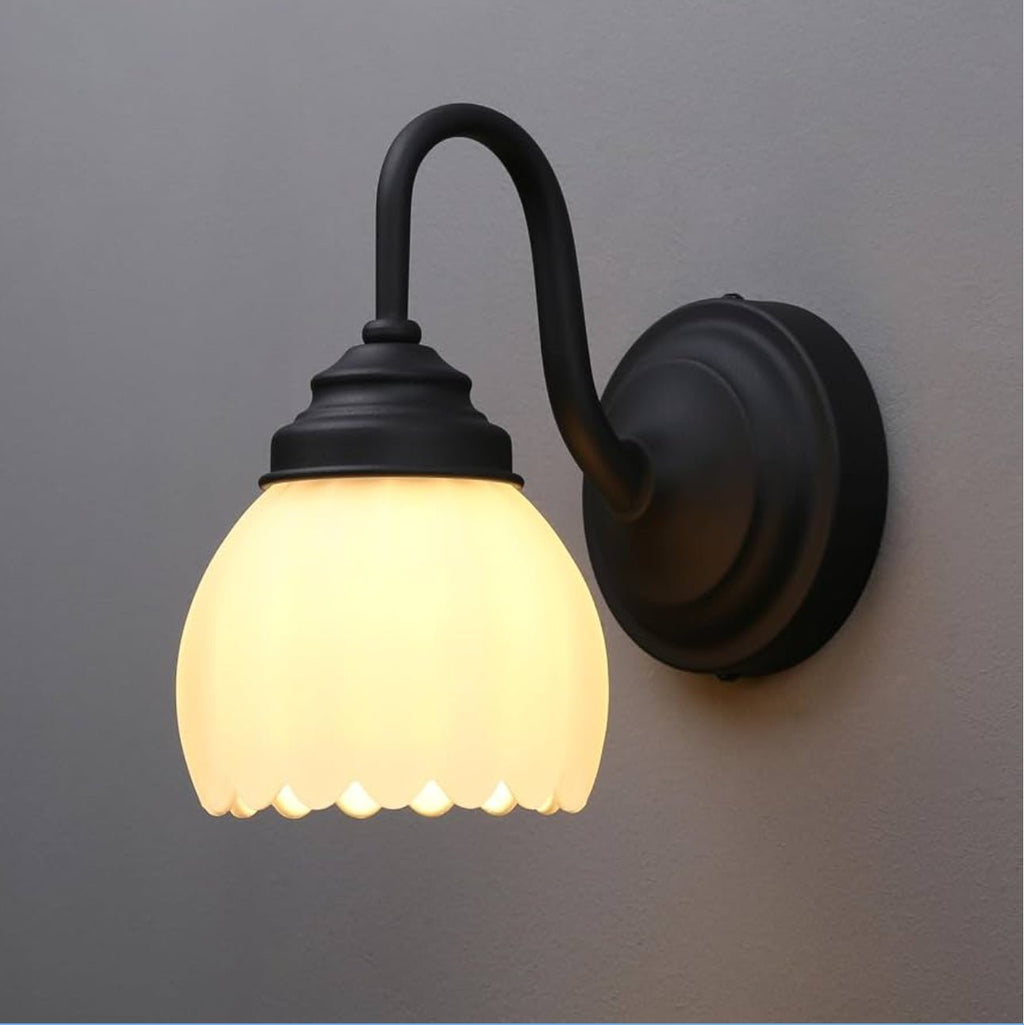 Vintage Brass Boho Wall Sconces, Hardwired Wall Lights with Tulip Glass Lampshade, Brass Vanity Lamp Modern Wall Lighting Fixtures for Bedroom, Living Room, Hallway (Black + White Shade) - Horizon Endless
