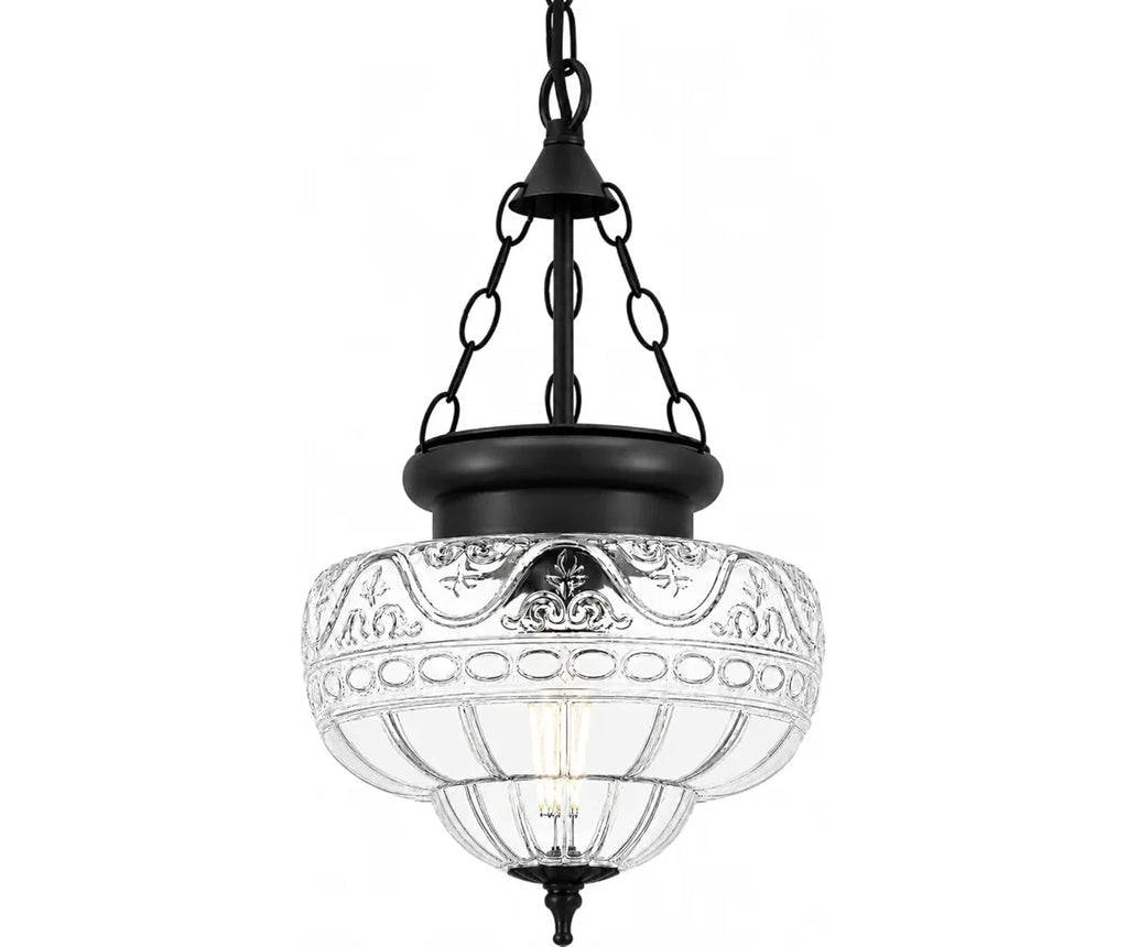 Vintage Black Pendant Light with Textured Glass Chandelier for Kitchen, Island, Dining Room - Horizon Endless