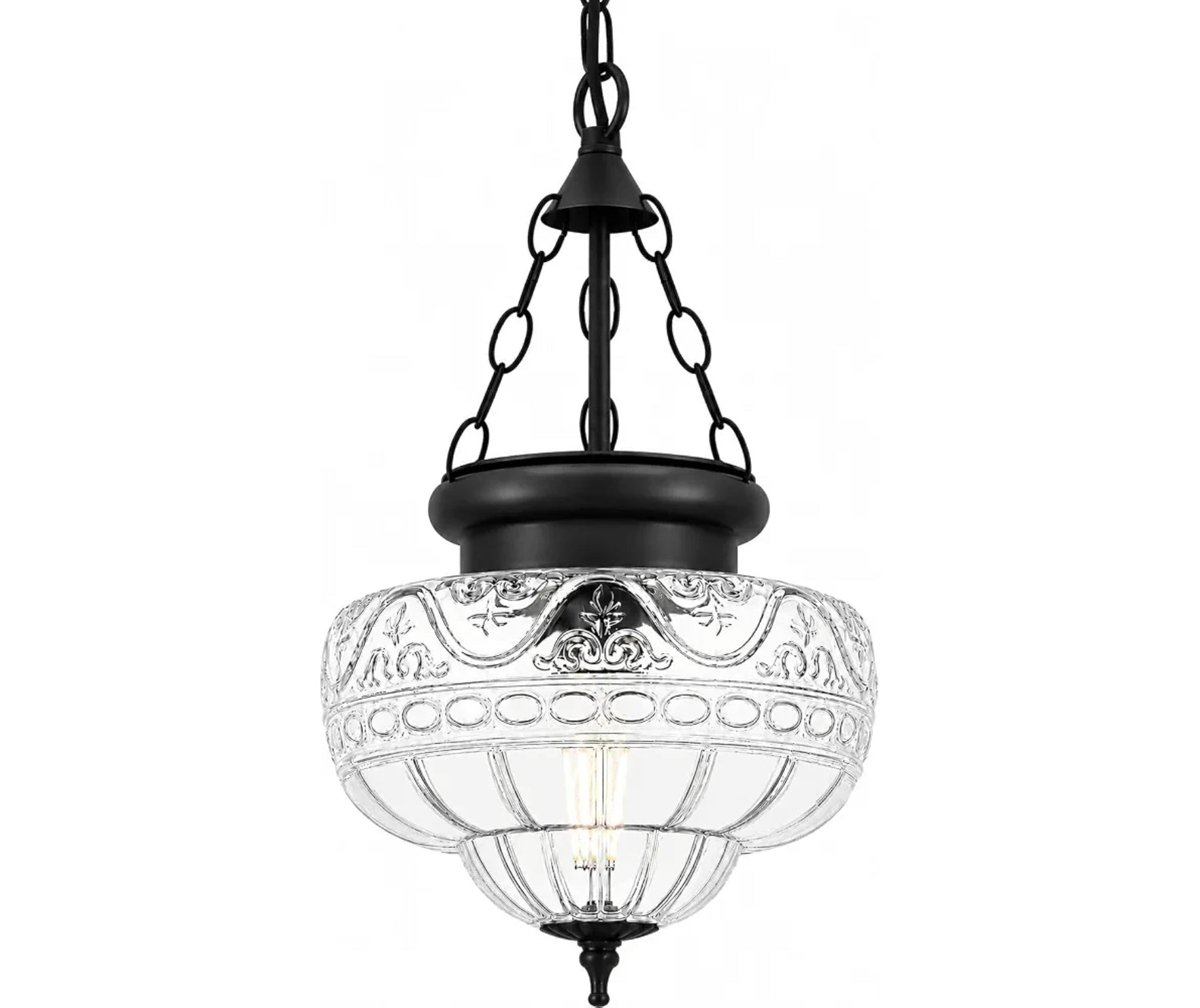 Vintage Black Pendant Light with Textured Glass Chandelier for Kitchen, Island, Dining Room - Horizon Endless