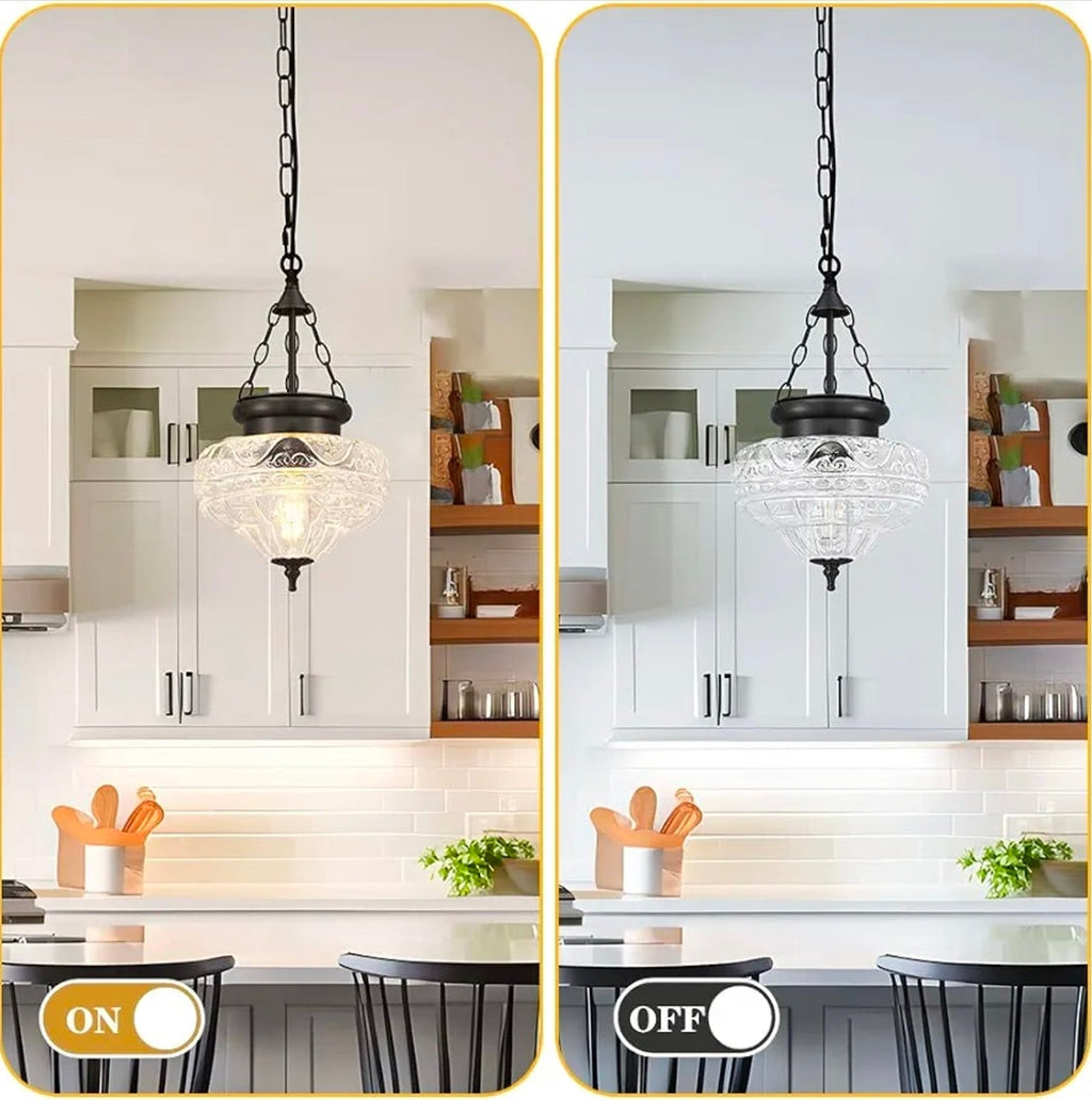 Vintage Black Pendant Light with Textured Glass Chandelier for Kitchen, Island, Dining Room - Horizon Endless