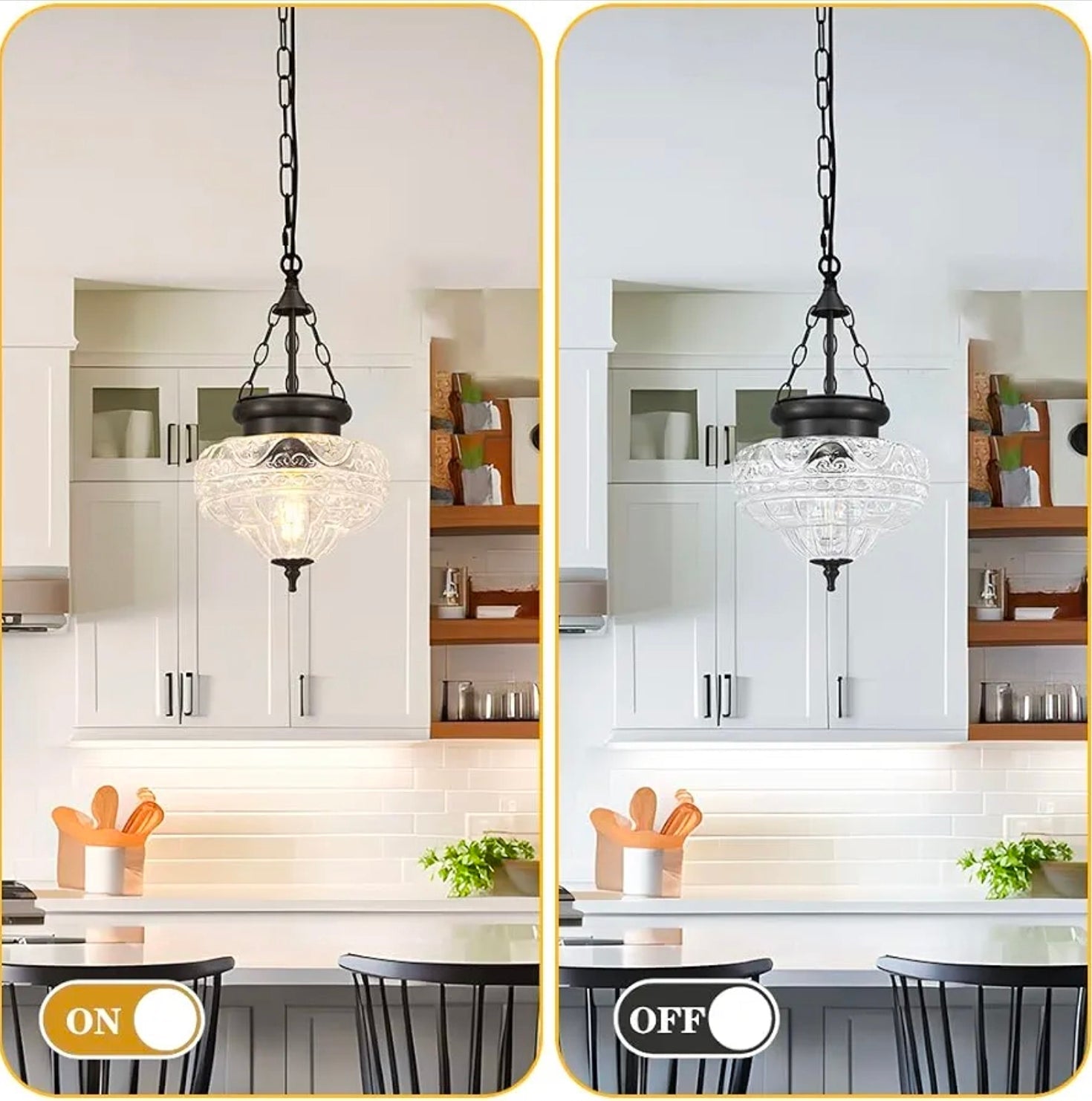 Vintage Black Pendant Light with Textured Glass Chandelier for Kitchen, Island, Dining Room - Horizon Endless