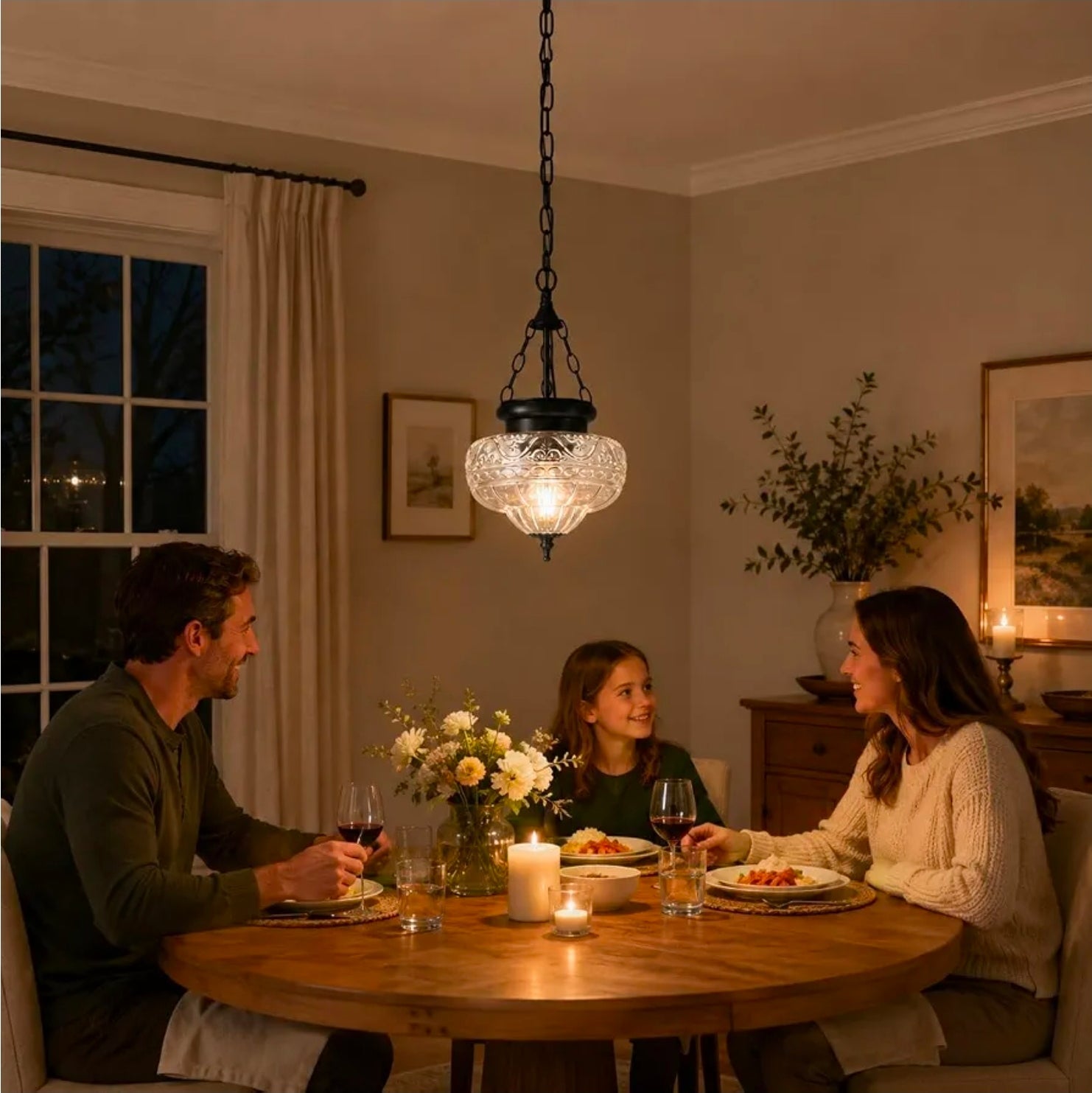 Vintage Black Pendant Light with Textured Glass Chandelier for Kitchen, Island, Dining Room - Horizon Endless