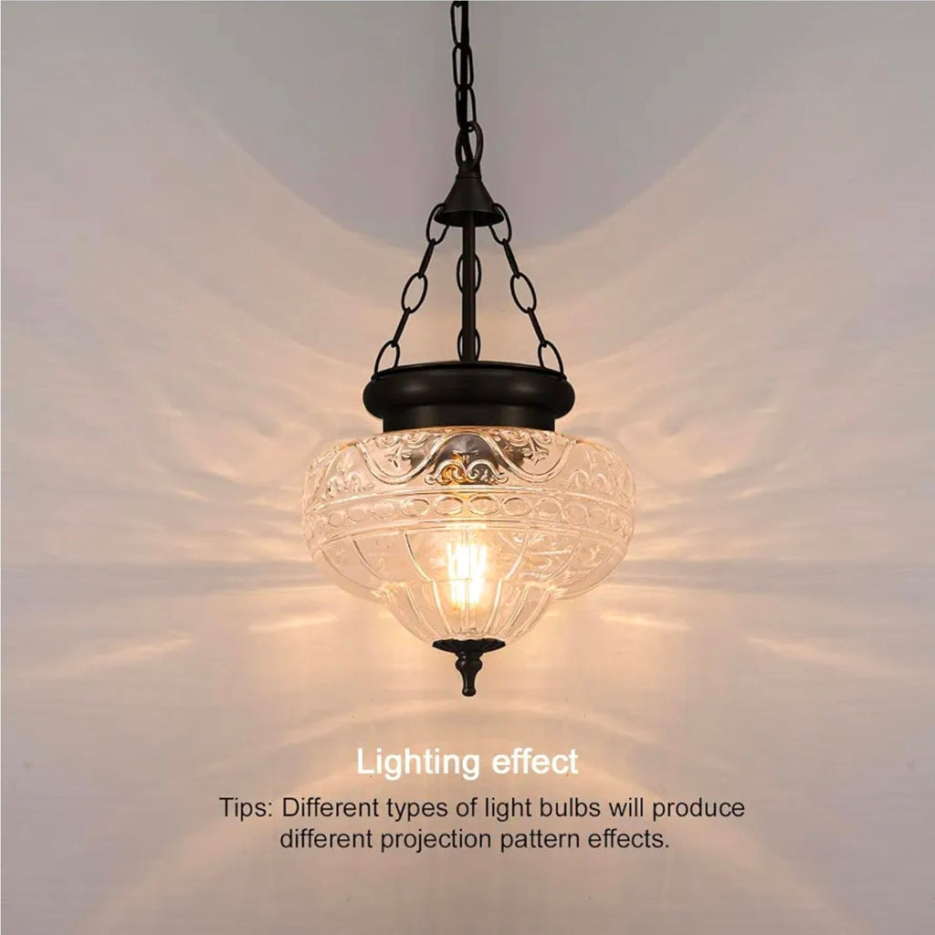 Vintage Black Pendant Light with Textured Glass Chandelier for Kitchen, Island, Dining Room - Horizon Endless