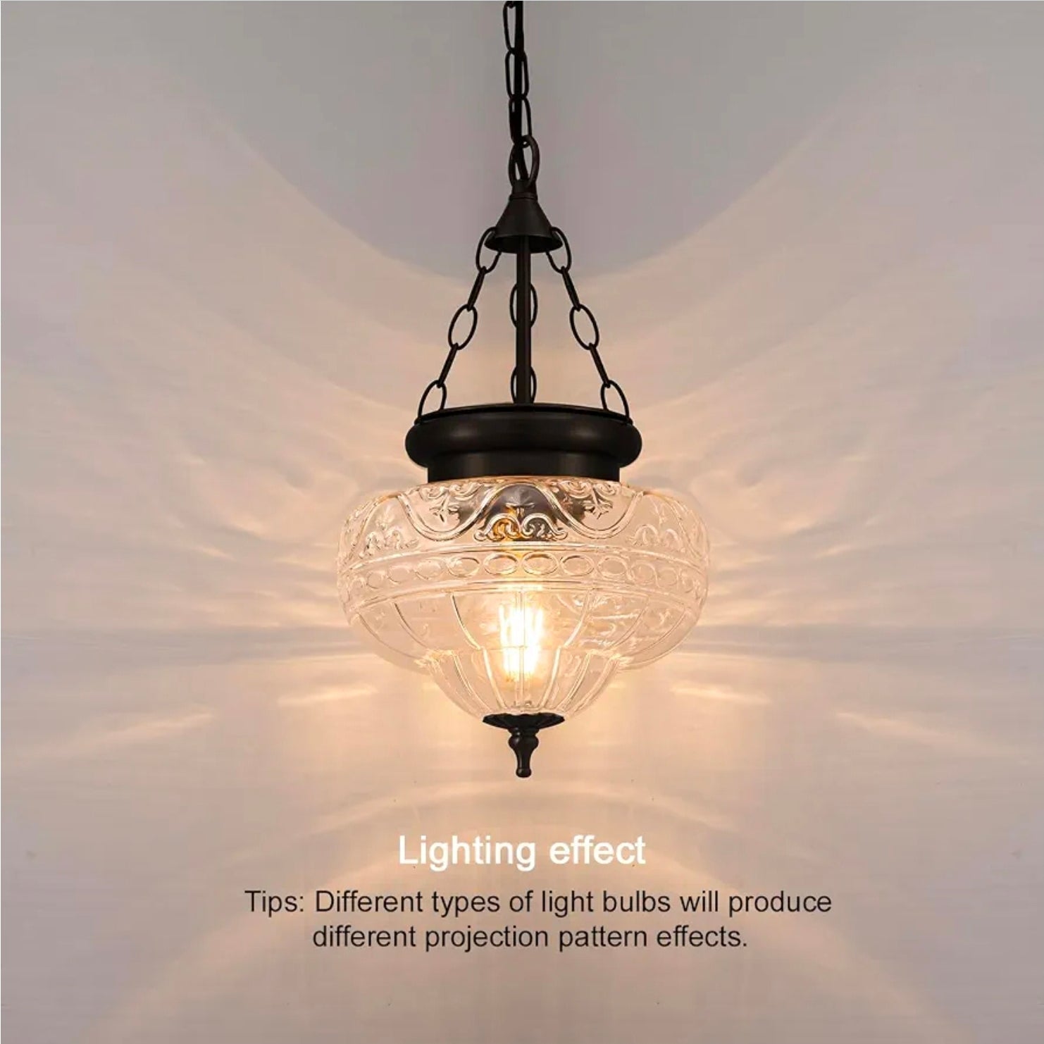 Vintage Black Pendant Light with Textured Glass Chandelier for Kitchen, Island, Dining Room - Horizon Endless