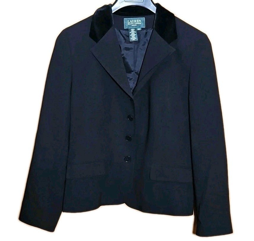 Vtg Ralph Lauren Womens Petite Size 14p Blazer Jacket Velvet Collar Dinner Jacke - Horizon Endless