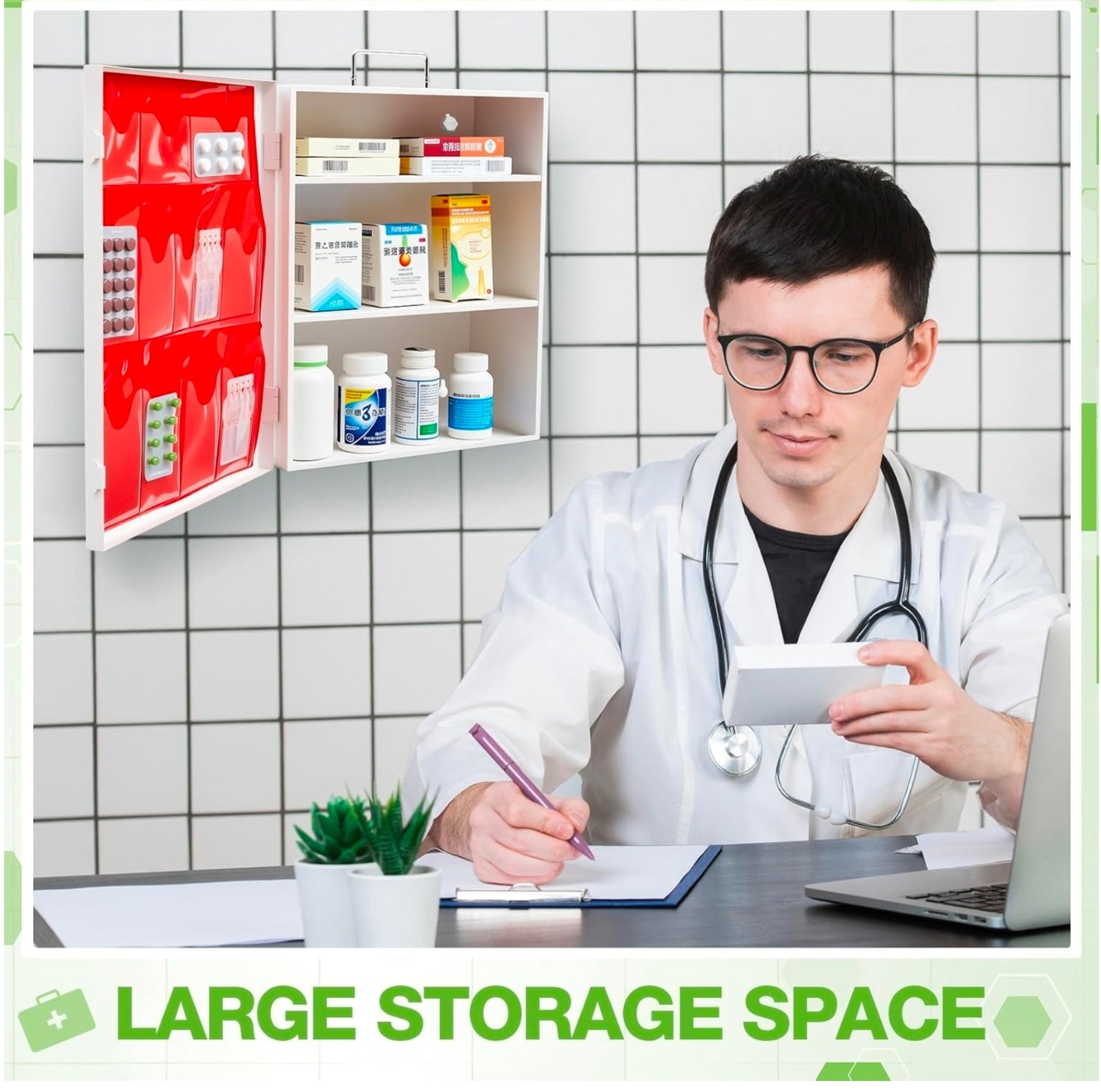 Wall Mount First Aid Cabinet, Spacious Metal Med Box with Pockets, Large Capacity Storage - Horizon Endless