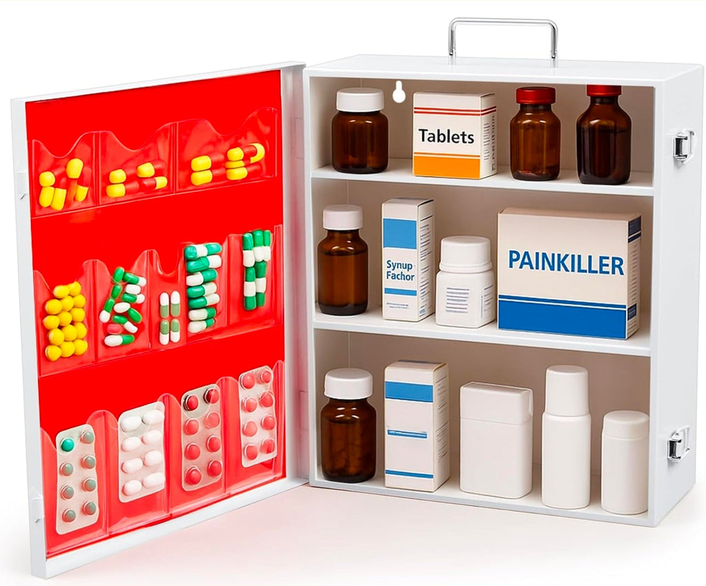 Wall Mount First Aid Cabinet, Spacious Metal Med Box with Pockets, Large Capacity Storage - Horizon Endless