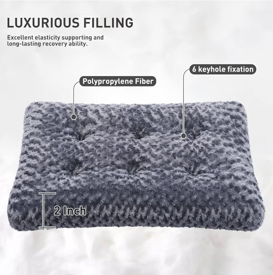 Washable Dog Bed Small Dog Crate Bed Plush Pet Mat 17"x12" Dark Gray Deluxe Plush Comfy Kennel Pad, Anti-Slip Bottom,Deep Sleeping Mat for Small Dogs,Machine Washable for Easy Cleaning - Horizon Endless