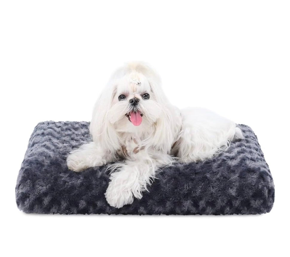 Washable Dog Bed Small Dog Crate Bed Plush Pet Mat 17"x12" Dark Gray Deluxe Plush Comfy Kennel Pad, Anti-Slip Bottom,Deep Sleeping Mat for Small Dogs,Machine Washable for Easy Cleaning - Horizon Endless