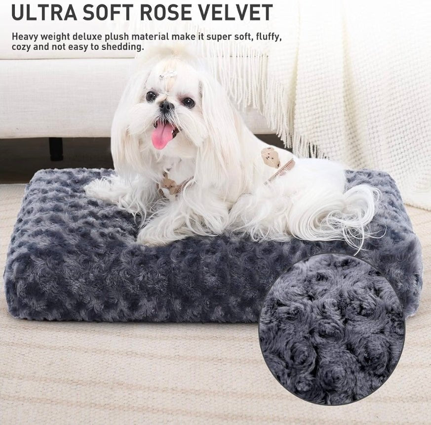 Washable Dog Bed Small Dog Crate Bed Plush Pet Mat 17"x12" Dark Gray Deluxe Plush Comfy Kennel Pad, Anti-Slip Bottom,Deep Sleeping Mat for Small Dogs,Machine Washable for Easy Cleaning - Horizon Endless