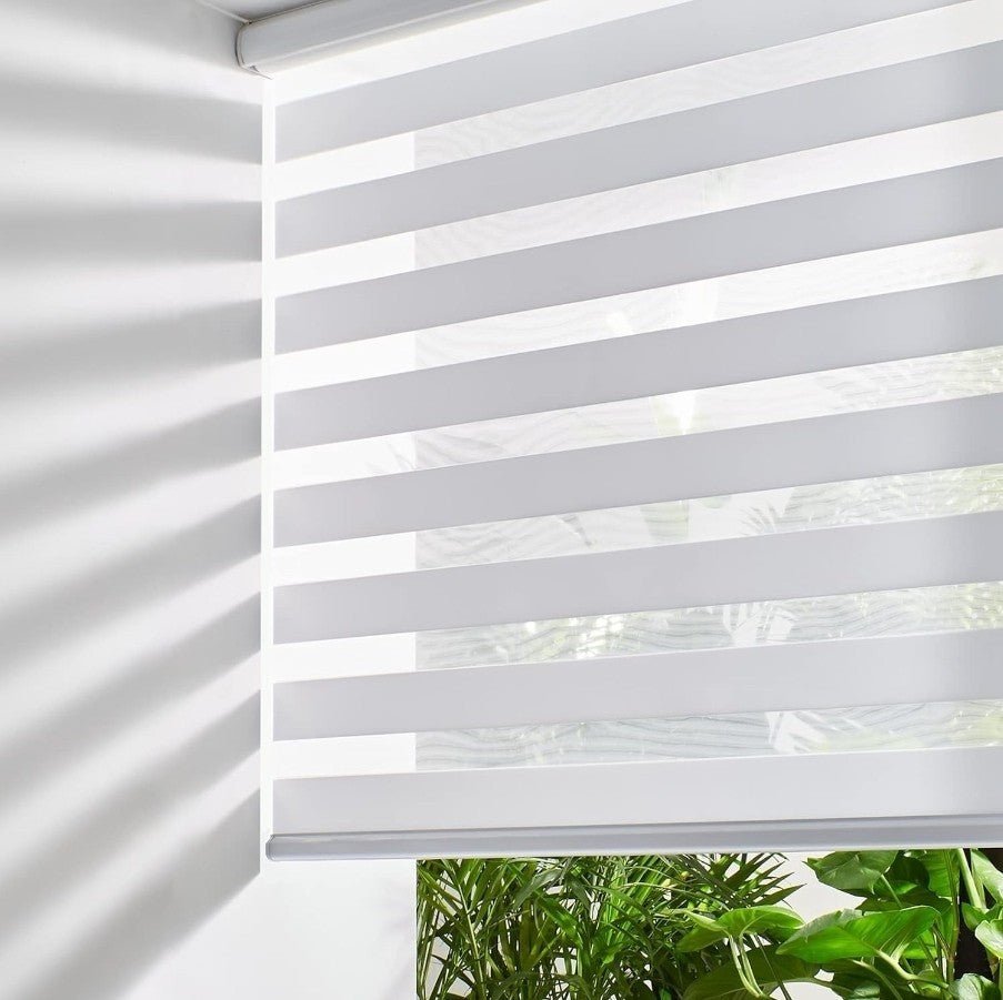 White 52" x 72" Cordless Zebra Blinds for Windows Light Filtering Day And Night - Horizon Endless