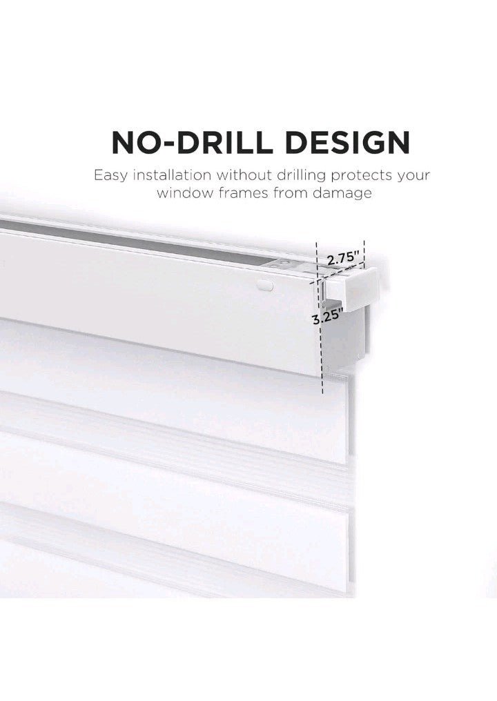White No-Drill Zebra Blinds - Cordless Day & Night Shades, 15"x48" - Horizon Endless