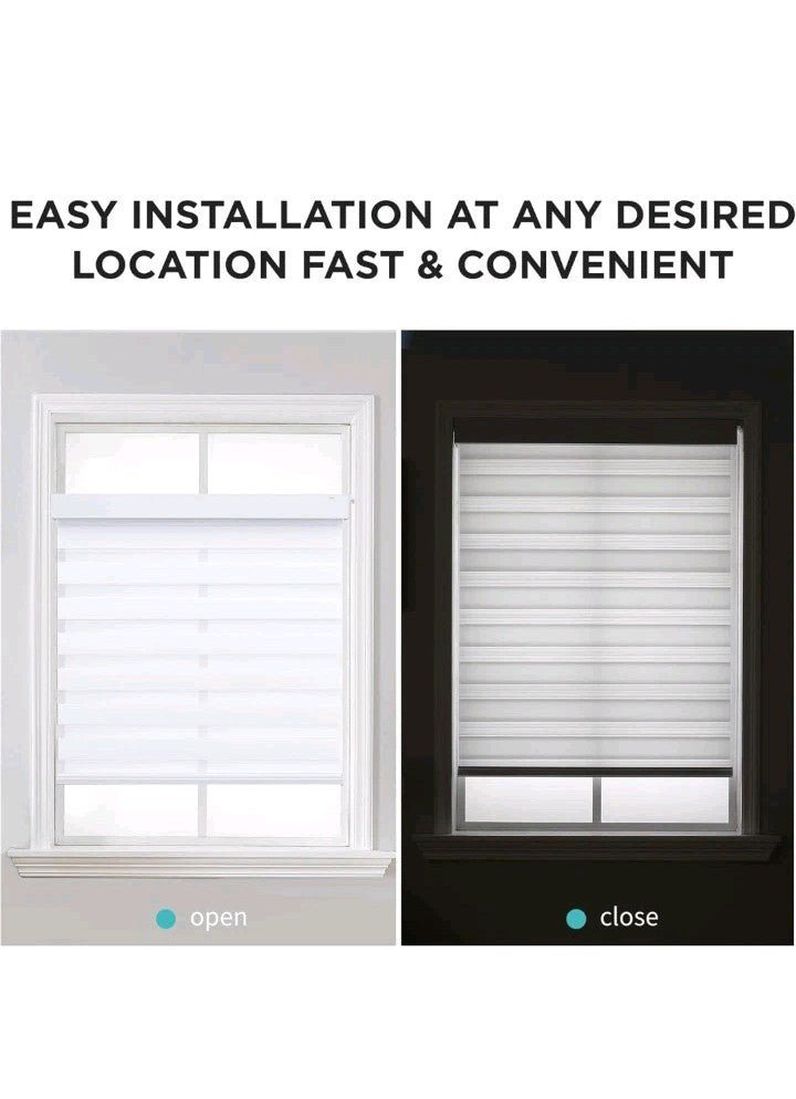 White No-Drill Zebra Blinds - Cordless Day & Night Shades, 15"x48" - Horizon Endless