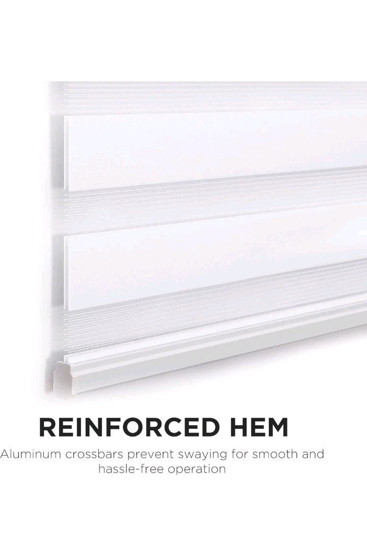 White No-Drill Zebra Blinds - Cordless Day & Night Shades, 15"x48" - Horizon Endless