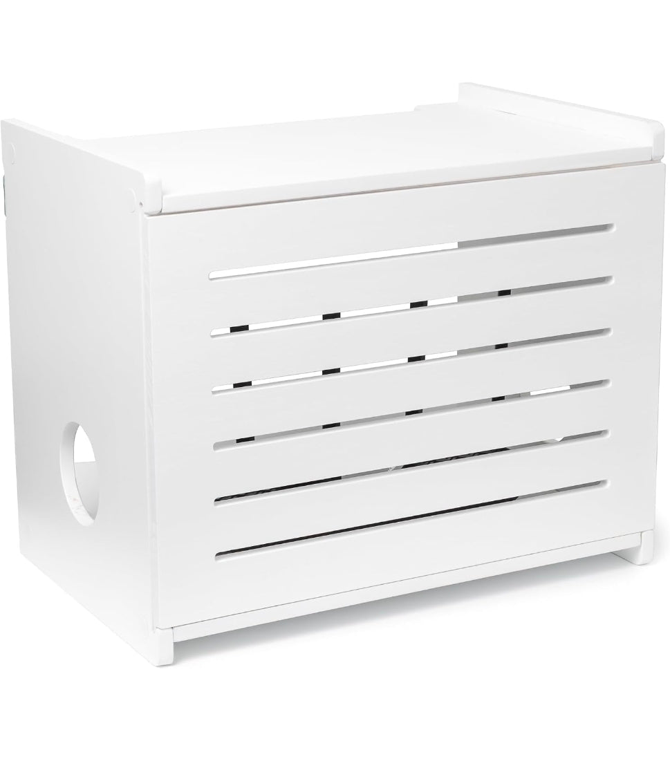 WiFi Router Storage Cabinet Router Box Hider WiFi Box Hider Shelf Cover Deluxe Pine Wood White Finish - Horizon Endless