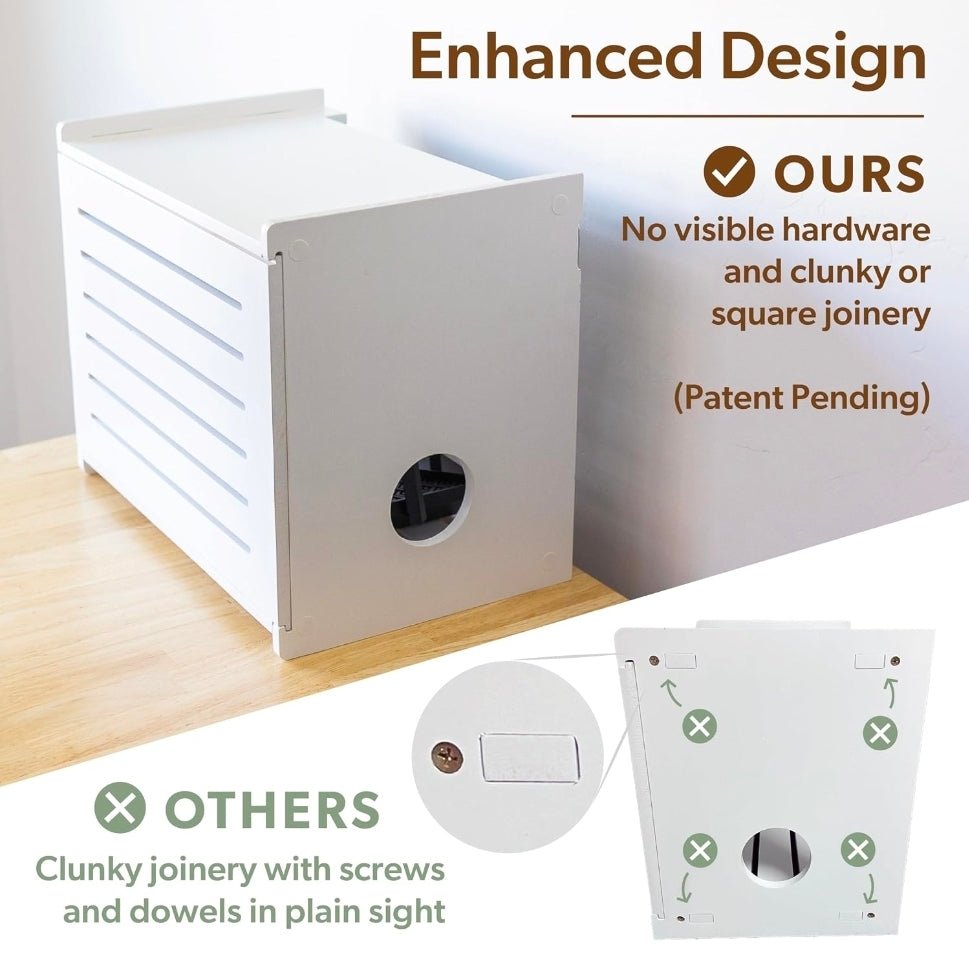 WiFi Router Storage Cabinet Router Box Hider WiFi Box Hider Shelf Cover Deluxe Pine Wood White Finish - Horizon Endless