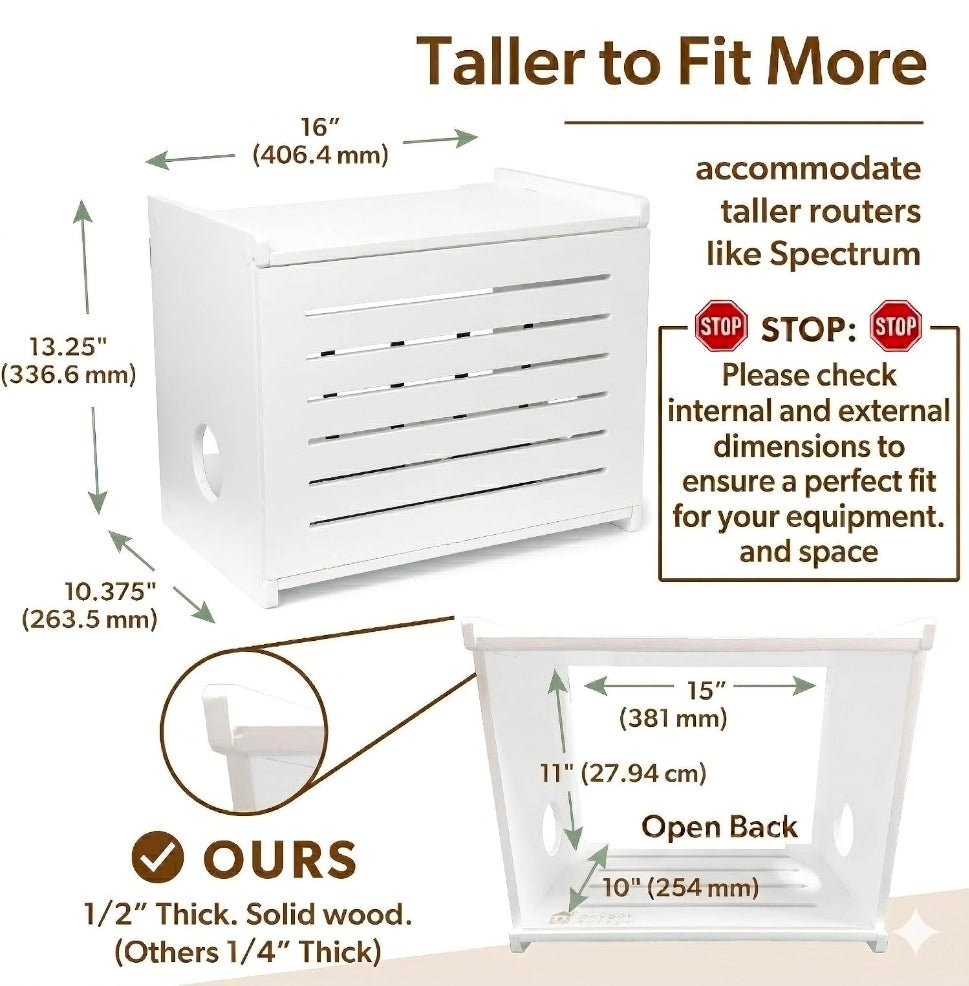 WiFi Router Storage Cabinet Router Box Hider WiFi Box Hider Shelf Cover Deluxe Pine Wood White Finish - Horizon Endless
