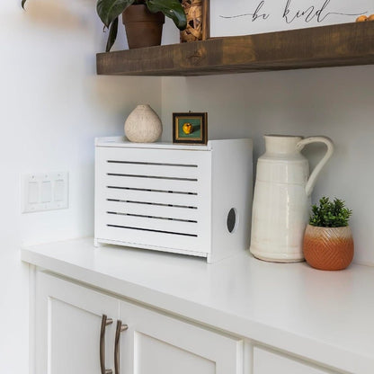 WiFi Router Storage Cabinet Router Box Hider WiFi Box Hider Shelf Cover Deluxe Pine Wood White Finish - Horizon Endless