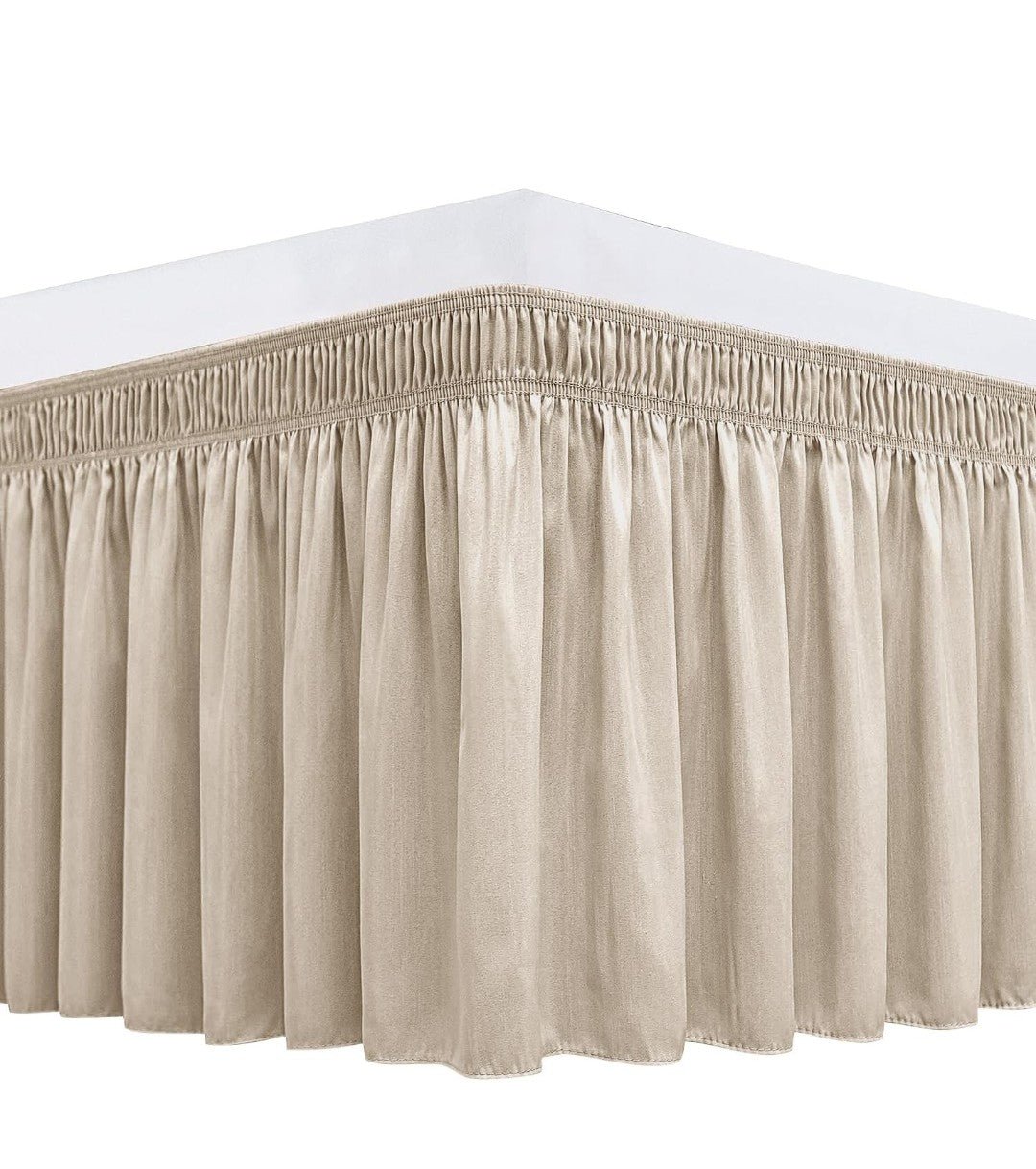 Wrap Around Queen Size Bed Skirt 12" Drop-Elastic Dust Ruffle Light Camel - Horizon Endless