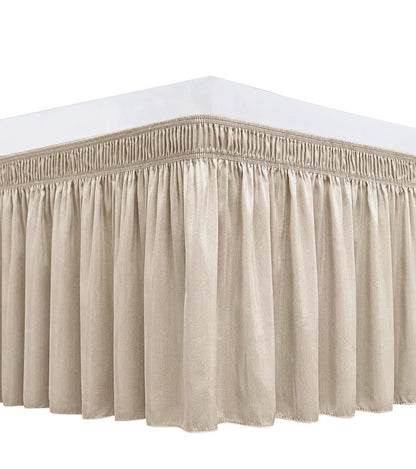 Wrap Around Queen Size Bed Skirt 12" Drop-Elastic Dust Ruffle Light Camel - Horizon Endless