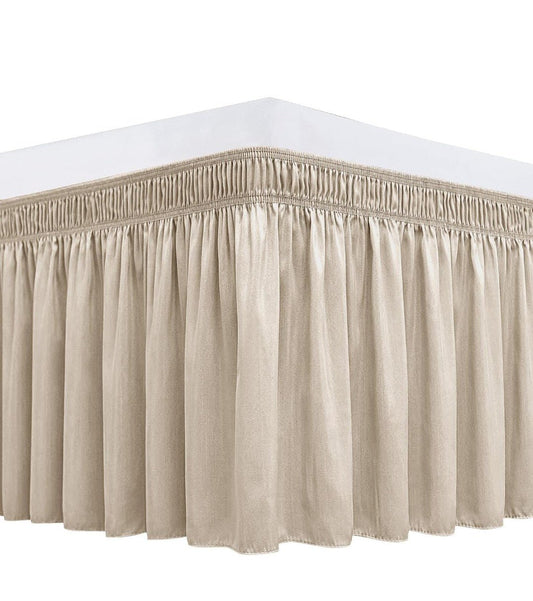 Wrap Around Queen Size Bed Skirt 12" Drop-Elastic Dust Ruffle Light Camel - Horizon Endless