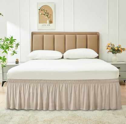 Wrap Around Queen Size Bed Skirt 12" Drop-Elastic Dust Ruffle Light Camel - Horizon Endless