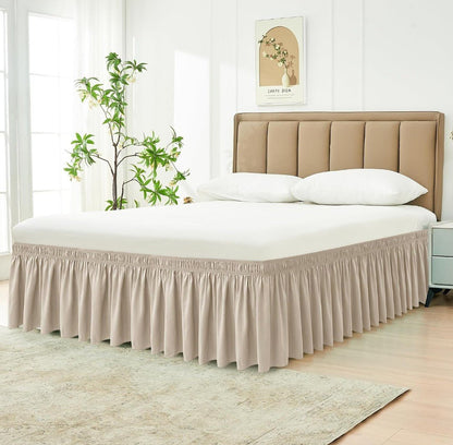 Wrap Around Queen Size Bed Skirt 12" Drop-Elastic Dust Ruffle Light Camel - Horizon Endless