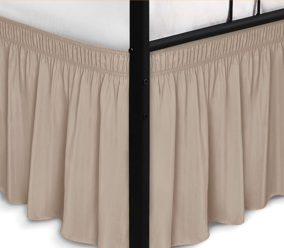 Wrap Around Queen Size Bed Skirt Split Corner 15" Drop-Elastic Dust Ruffle Light Camel Adjustable Pleated Bedskirt-Easy Fit Wrinkle Resistant Washable Bed Skirting-Master Guest Bedroom Rental Hotels - Horizon Endless